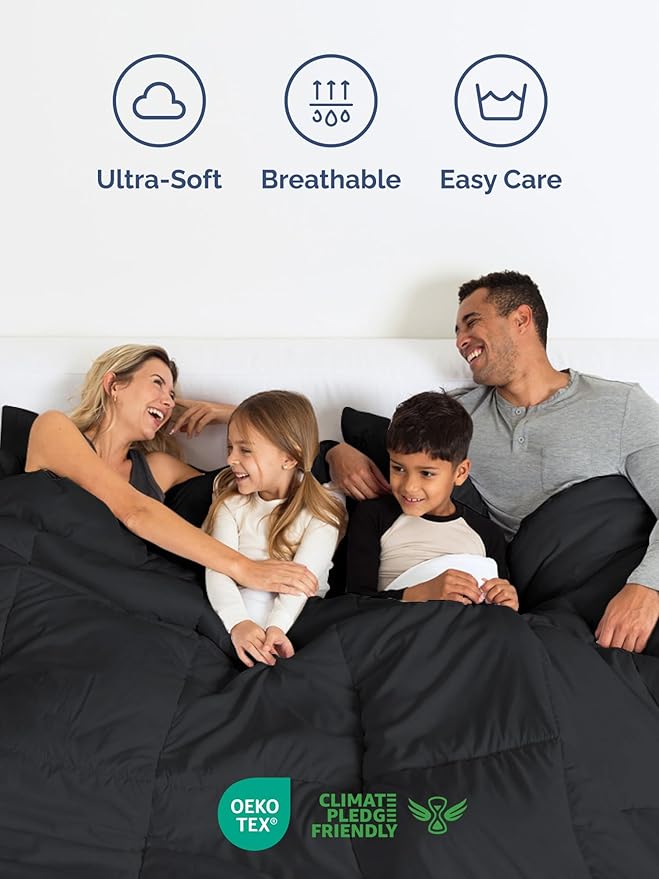 Full Comforter Set - 7 Piece Bed in a Bag Full Size Bed Set - Down Alternative Comforter, Flat Sheet, Fitted Sheet, Pillowcase & Shams for All Seasons - Ultra Soft, Cozy, Comfy and Breathable - Black