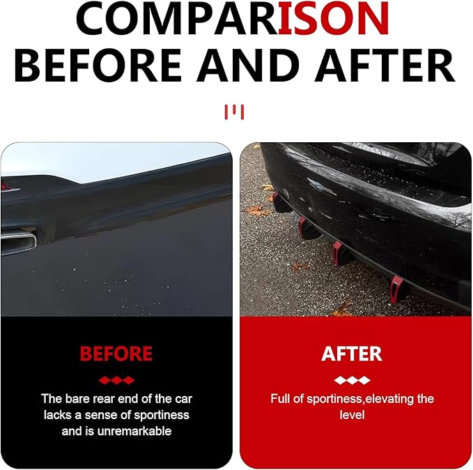 4 PCS Car Lower Bumper Lip Diffuser, PP Carbon Fiber Style Splitter Protector, Anti-scratch Waterproof Fin Hardware Kit, Universal for Most Cars, SUVs Trucks (Red)