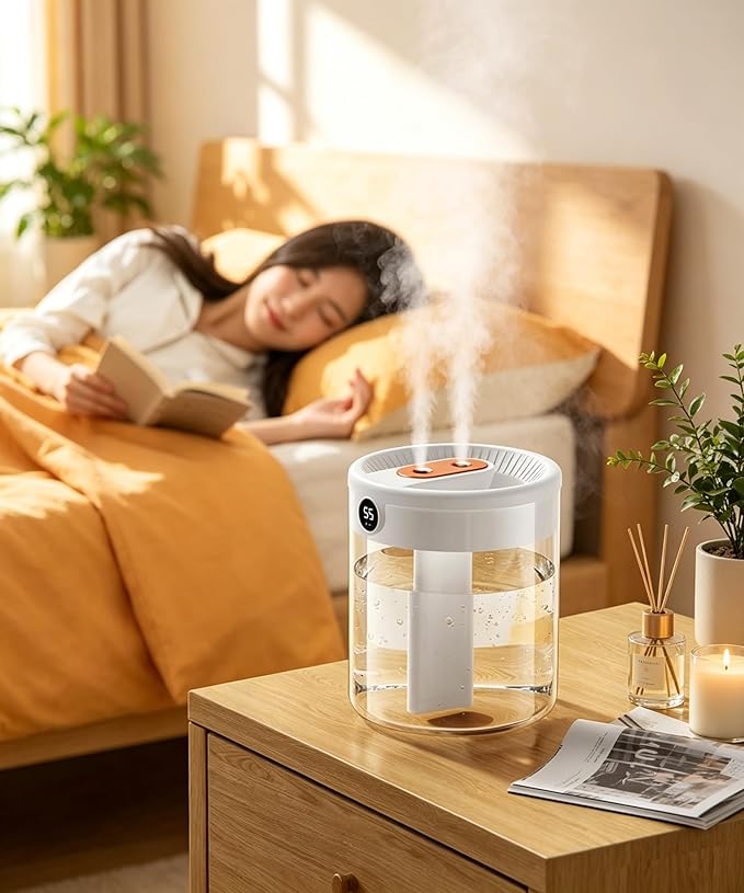 Generic 2L Anti Gravity Humidifier, Smart Bedroom Humidifier With Humidity Display, Anti Gravity Water Drop Cool Mist Diffuser, 3 Modes Dual Spray Mute Humidifier With Night Light. (White)
