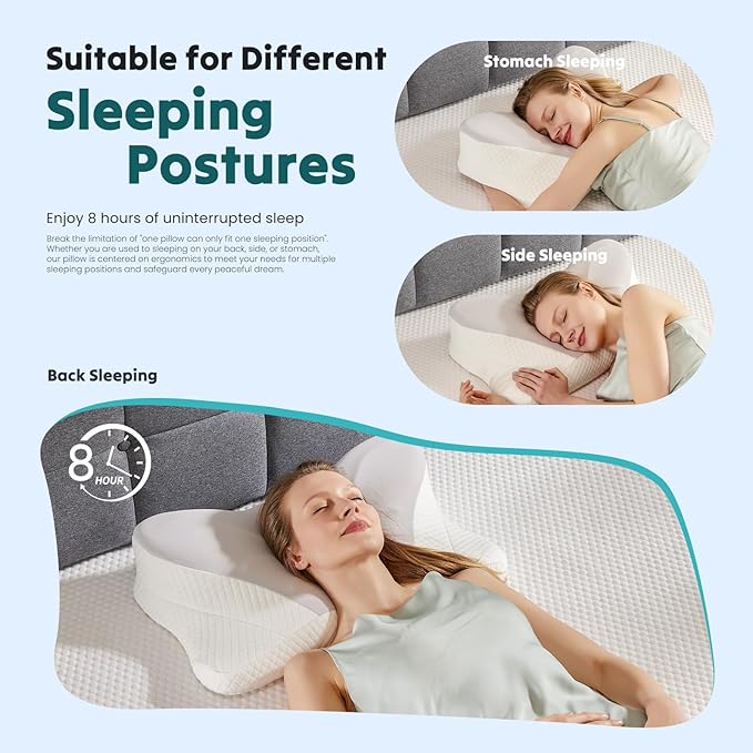 Sweetcrispy 2 Pack Cooling Ergonomic Memory Foam Cervical Pillow for Neck and Shoulder, Orthopedic Neck Support for Back Stomach Sleepers, Contour Side Sleeper for Adults, King, Grey
