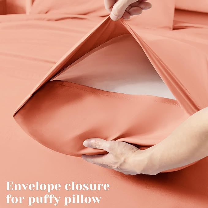 BYSURE 6 Pieces Bed Sheets Set(King, Coral) - Super Soft 1800 Thread Count 100% Microfiber Sheets with Deep Pockets, Wrinkle & Fade Resistant