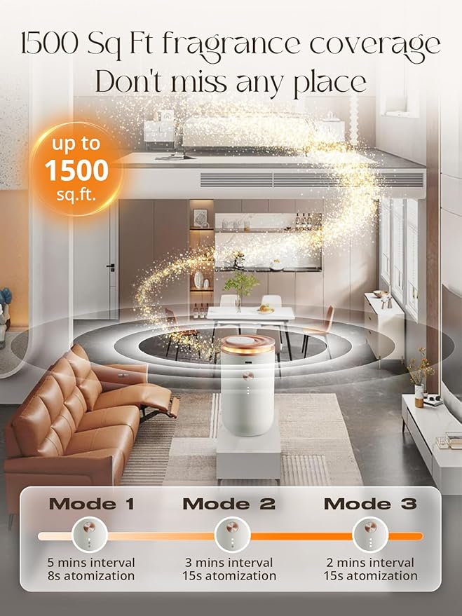 Ceeniu waterless diffusers for Home, Ultrasonic Atomization, Quiet Design, 1500 sq. ft Coverage, Small Diffuser for Large Space, Auto Off, Essential Oil diffuer air fresheners