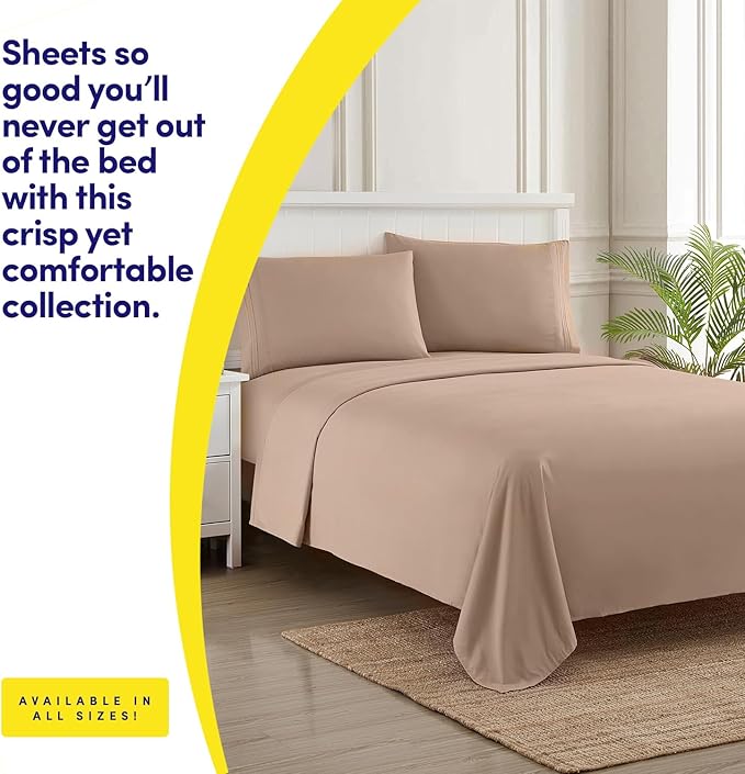 1500 Supreme Collection California King Sheet Sets Taupe - Luxury Hotel Bed Sheets and Pillowcase Set for California King Mattress - Extra Soft, Elastic Corner Straps, Deep Pocket Sheets Taupe