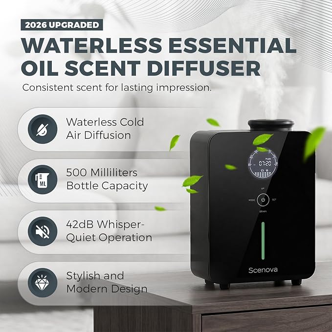 Pro Max, Waterless Essential Oil Scent Diffuser. 2026 Upgraded Version. 4000 sq ft. Touch Control Panel and Bluetooth App. Whole Home System.HVAC System Compatible. Home, Office