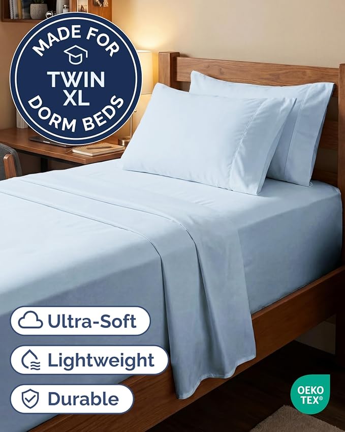 Extra Deep Twin XL Sheet Set - 4 Piece Breathable and Cooling Sheets - Hotel Luxury Bedding for Women, Men, Kids & Teens - Easy Secure Fit - Soft, Wrinkle Free & Comfy - Extra Deep Pockets - Sky Blue