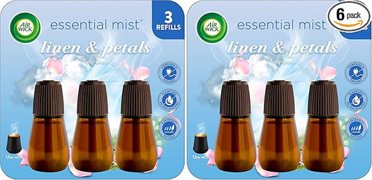 Air Wick Essential Mist Refill,Linen & Petals,Air Freshener,Essential Oils,(Pack of 6)