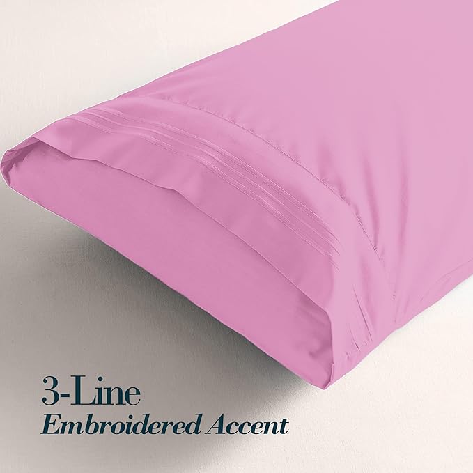 Mocassi 2-Piece Premium King Pillowcase Set 1800 Series Hotel Quality Microfiber - Soft and Breathable with 3-Line Embroidery Wrinkle and Stain Resistant, Easy Care, 20" x 40", Light Pink