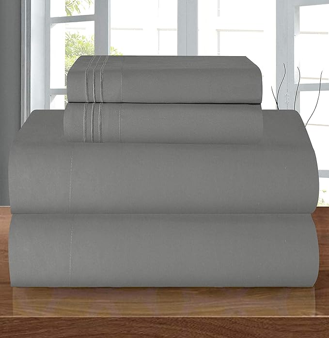 Elegant Comfort Luxury Soft 1500 Premier Egyptian 4-Piece Premium Hotel Quality Wrinkle Resistant Coziest Bedding Set, All Around Elastic Fitted Sheet, Deep Pocket up to 16inch, Queen, Grey