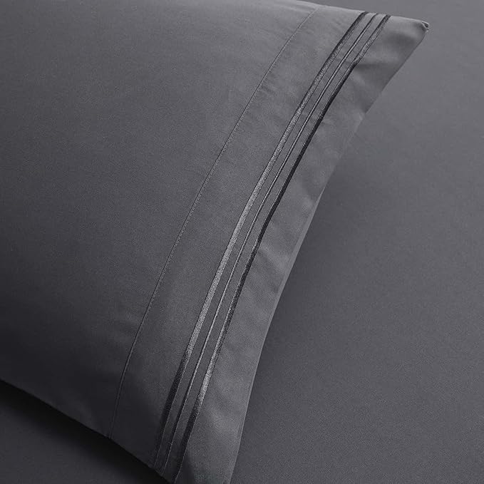 Clara Clark Cal King Sheets, 6 Piece Set - Hotel Luxury Sheets for Cal King Size Bed, Super Soft Bedding Set, Cal King Size, Charcoal Gray