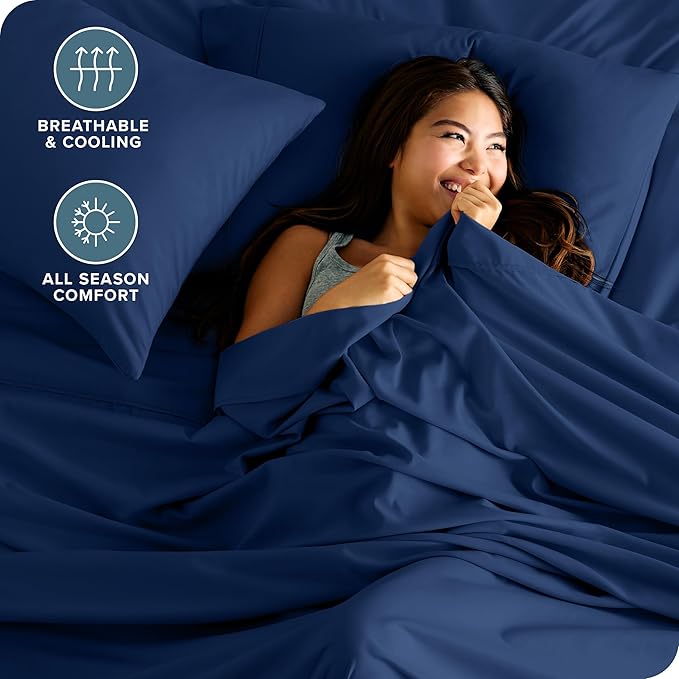 Bare Home Split California King Sheet Set - 1800 Ultra-Soft Microfiber Bed Sheets - Double Brushed - Deep Pockets - Easy Fit - 5 Piece Set - Bed Sheets (Split Cal King, Dark Blue)