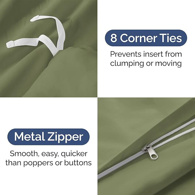 Duvet Cover Queen Size Set - Extra Soft Queen Duvet Cover 90" x 90" with 2 Pillow Shams - Hotel Luxury, Easy Care & Fade Free w/ Zipper Closures & Ties - All Season, Comfy & Breathable (Sage Green)