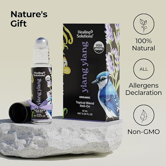 Healing Solutions (2 Pack) USDA Certified Organic Ylang Ylang Perfume Roll-On - Ylang Ylang Essential Oil Roller for Skin & Sleep