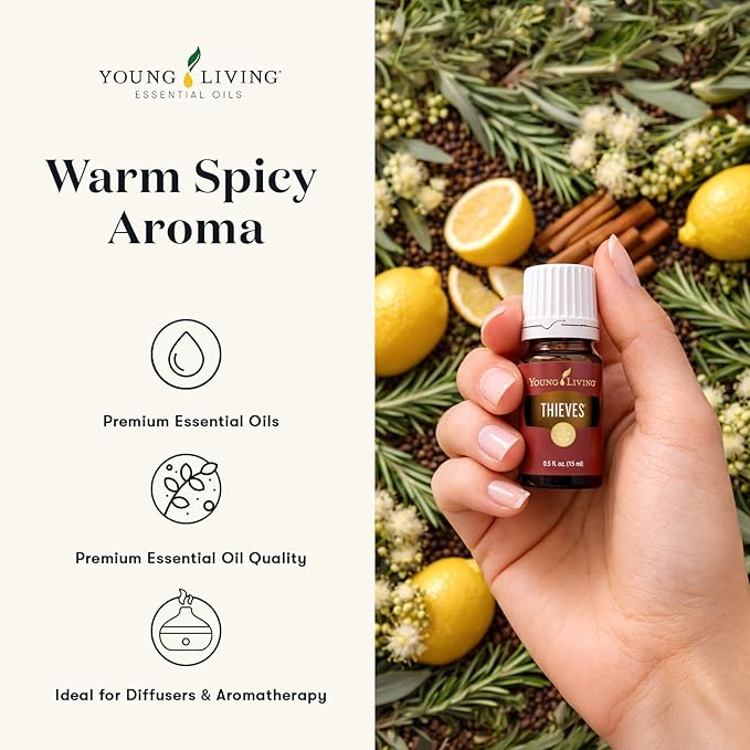 Young Living Thieves Essential Oil Blend 15ml | Natural Aromatherapy Oil for Diffuser & Topical Use with Clove, Eucalyptus & Rosemary | Revitalizing Household Essential Oil