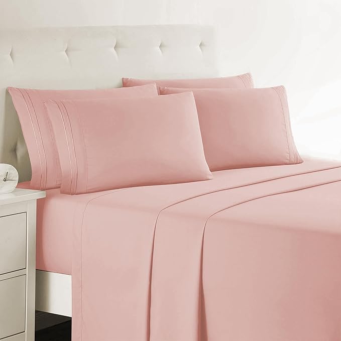 Clara Clark Twin XL Sheets - Hotel Luxury 5 Piece Bed Sheets for Twin XL Size Bed - Soft Bedding Sheets & Pillowcases, Fits Mattress up to 16 inch deep. Twin XL, Peach Beige