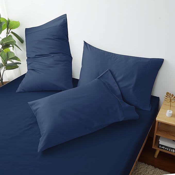 100% Egyptian Cotton Pillow Cases Set of 2, Queen Size 400 Thread Count Cooling Pillowcases, Soft and Breathable Pillow Covers with Envelope Closure, 20x30 Inches (Queen, Navy Blue)