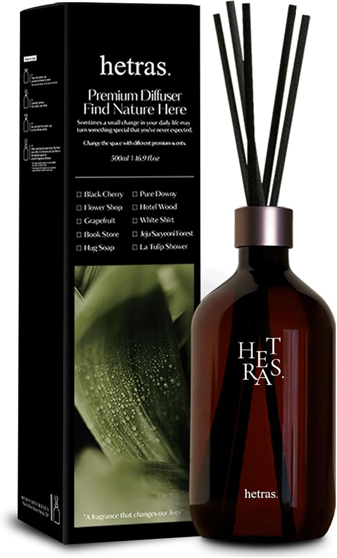 hetras. Premium Reed Diffuser (16.9 fl.oz / 500ml) 1Pack | Grapefruit Scent | Long-Lasting Luxury Fragrance with Reed Sticks for Home & Office | Gifts for Loved One