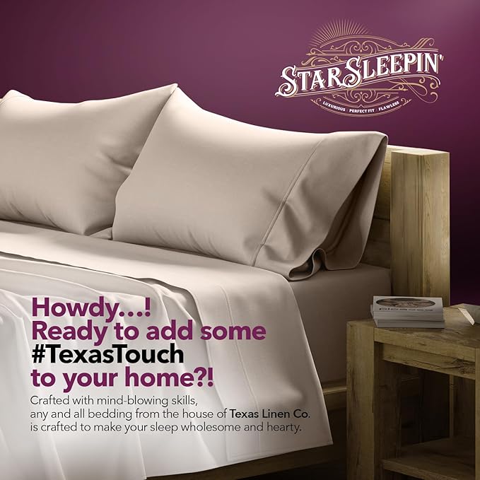 TEXAS LINEN CO. 100% Egyptian Cotton Pillow Cases Standard/Queen Size Set of 2 - Luxury 1200 Series Star Sleepin' Collection Pillow Cases (Taupe), Soft Cotton Pillowcases Fits Standard & Queen Pillows
