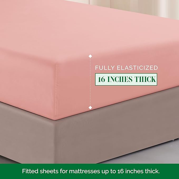Elegant Comfort Luxurious 1500 Premium Hotel Quality Microfiber Three Line Embroidered Softest 4-Piece Bed Sheet Set, Wrinkle and Fade Resistant, King, Dusty Rose