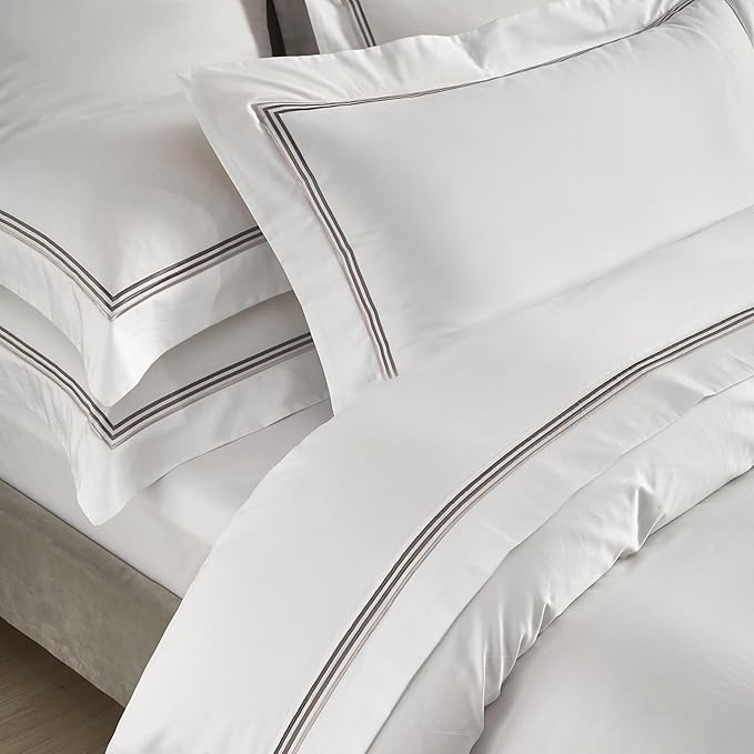 White Pillow Shams Euro Size Set of 2, 100% Cotton Luxury Hotel Embroidered 3-Lines Stitched Hem Pillowcases, 400TC Sateen Weave Decorative Pillow Cases with Envelope Closure for Bedding, 26x26 Inches