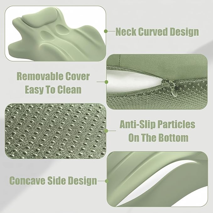 Ergonomic Memory Foam Wedge Pillow, Contoured Support Pillows, 27° Angled Support for Waist and Neck, Multi-Position Support Pillow (Green-1)