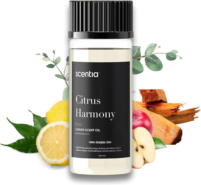 Scentia Citrus Harmony Fragrance Oil for Diffusers – Fresh Lemon & Eucalyptus Clean Home Scent Oil for Aromatherapy, Candle Making & DIY – Citrus Aromatic Fragrance Oil – 50 ml