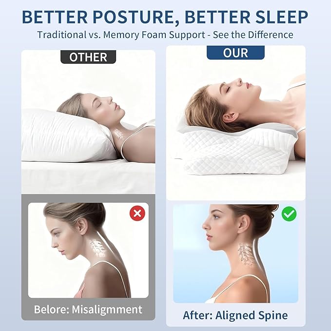 Neck Pillow for Pain Relief, Cooling Cervical Pillow for Sleeping, Contour Orthopedic Memory Foam Pillows for Back Stomach Sleepers (Gray)