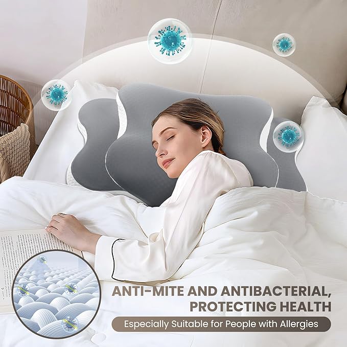 A-Pce Cervical Neck Pillow for Neck and Shoulder, Odorless Memory Foam Pillow with Soft Silk Cover, Ergonomic Orthopedic Neck Support Pillow