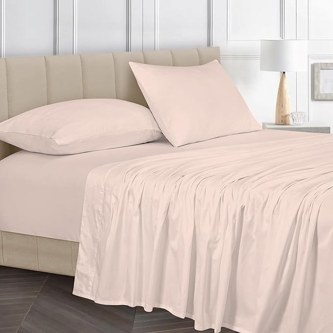 ROYALE LINENS Bamboo Viscose Queen Sheet Set - Cooling Bed Sheet Set - 1 Fitted, 1 Flat & 2 Pillowcase - Fits Up to 16" - Organic Viscose Derived from Bamboo - Bedding Sheet Set (Queen, Morganite)