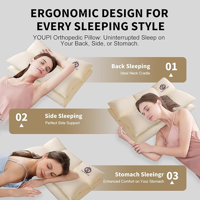 Cervical Neck Pillow for sleeping, Ergonomic Design Bed Pillow for Side/Back/Stomach Sleeper, Dual-Height Support Pillow for Neck Pain Relief, Hypoallergenic & Odor-Free with Baby Safe Materials