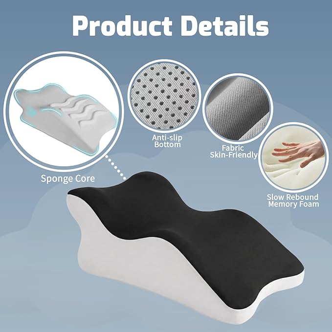 Ergonomic Wedge Prone Pillow,Memory Foam Multi-Functional Bed Pillow,Reading Pillow,Ideal for Bed Breaks,Massage,Reading,Back Support,Sleeping,and Leg Pain Relief