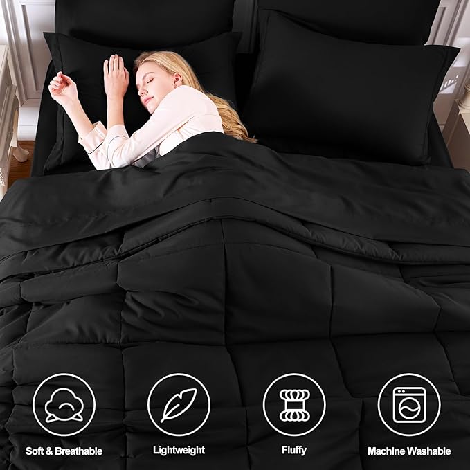 CozyLux King Size Comforter Set Black - 7 Pieces Bed in a Bag King, Okeo-Tex Certifited Bedding Set, All Season Soft Bed Set with Down Alternative Comforter, Sheets, Pillowcases & Pillow Shams