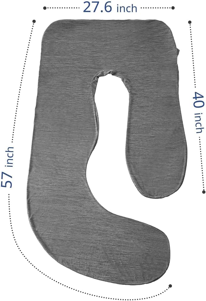 Sasttie Cooling Pregnancy Pillow Cover, 57-inch U Shaped Pregnancy Pillow Case, Fits 55 to 57 Inch Maternity Pillow, Grey (No Pillow Insert)