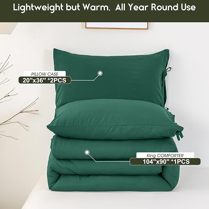 Forest Emerald Hunter Green KING Size Comforter Set, Solid 3 Pieces Bedding Set Soft Lightweight PolyCotton Down Alternative Blanket Quilt Comforters for All Season (1 Comforter 2 Pillowsham)