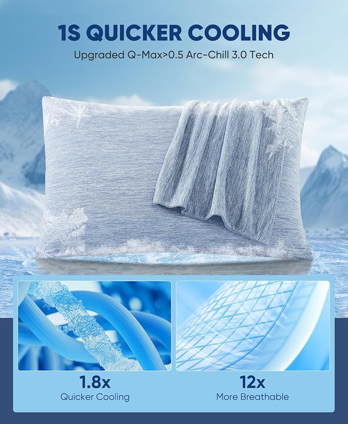 LUXEAR 2 Pack Cooling Pillow Cases for Hot Sleepers, Arc-Chill Q-Max > 0.5, Hair & Skin Friendly, Double-Sided, Machine Washable, Hidden Zipper, Gift for Women & Men, 20x26, Blue