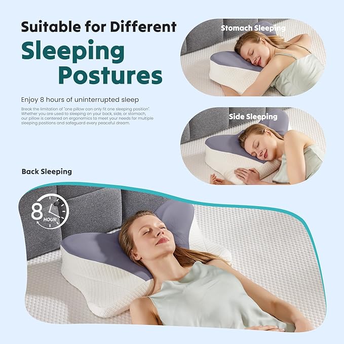 NEWBULIG Cervical Neck Pillow, Ergonomic Memory Foam Pillow for Neck Pain Relief, Contour Bed Pillow with Neck Support for Side, Back & Stomach Sleepers, Queen, Dark Grey