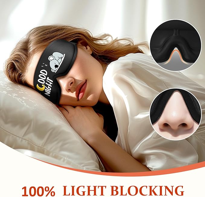 Funny 3D Zero Pressure Sleep Eye Mask for Men Women Side Sleeper, Adjustable Blackout Soft Breathable Eye Masks for Travel Nap Night Sleep, Humorous Gift Stocking Stuffers (Good Night)