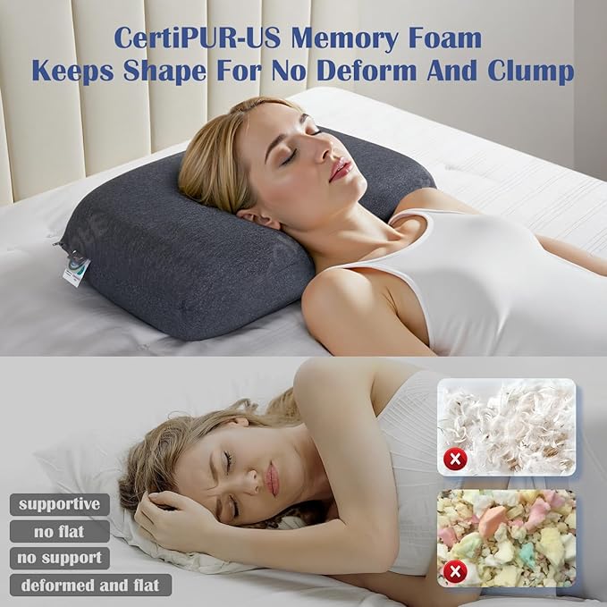 Adjustable Memory Foam Pillow - Combined Thin Pillow to Adjust Softness/Support, 10 Heights of Adjustable Piliow for Neck Pain Relief, CertiPUR-US Memory Foam Plilow for Stomach/Side/Back Sleeper