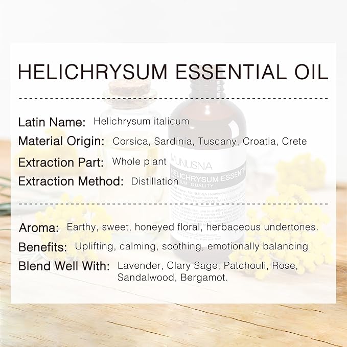 Helichrysum Essential Oil 100ML, 100% Pure Natural Helichrysum Oil Premium Grade Aromatherapy Oil for Hair Face Skin Body Care, Diffuser, Massage, Home, Soap and Candle Making