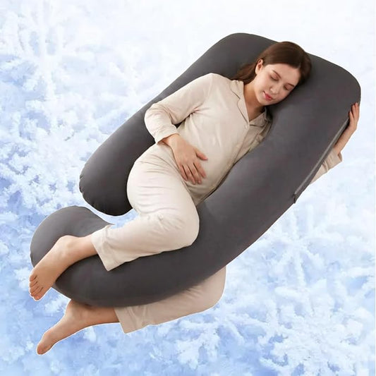 ALLOPERA Pregnancy Pillow, Full Body 57 Inch Maternity Pillow with Removable Washable Cover - Sleep Support for Legs, Back, Neck, Shoulder, HIPS, Belly for Pregnent Women, Black Milk Fiber Cover