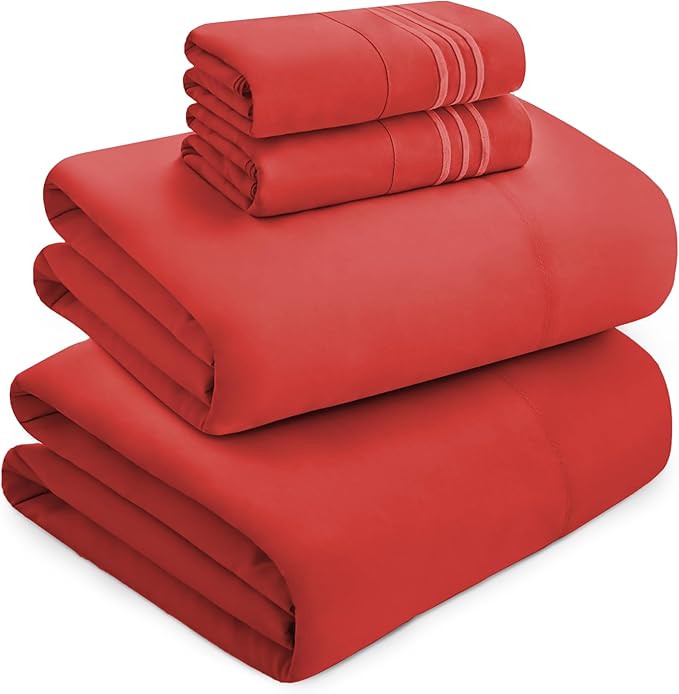Mocassi Luxury Split King 5-Piece Sheet Set - 1800 Premium Hotel Quality - Easy-Fit, Wrinkle, Fade Resistant Bed Sheets and Pillowcases - All Around Elastic Fitted Sheet, Deep Pocket, Rust