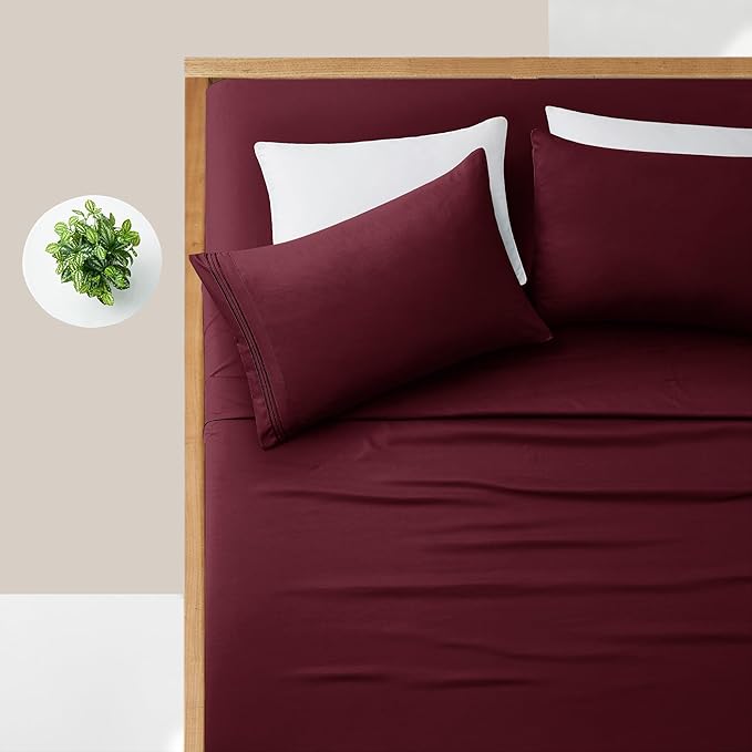 Manyshofu Extra Deep Pocket Queen Sheet Sets - Hotel Luxury 1800 Thread Count Sheets & Pillowcases - Microfiber Bedding Set up to 24" Mattress - Burgundy Bed Sheets 18-24 Inch Deep Pockets - 4 Piece