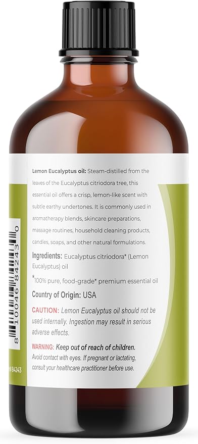 Viva Doria Lemon Eucalyptus Essential Oil, 100% Pure, Natural, Lemon-Eucalyptus Essential Oil, Undiluted, for Aromatherapy | Food Grade, 118 mL (30 Fluid Ounce)