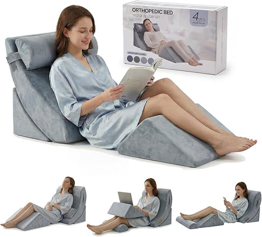 Axelrod Orthopedic Bed Wedge Pillow Set, Post Surgery Foam for Back, Neck and Leg Pain Relief Comfortable & Adjustable Ortho Pillows- Anti Snoring, Heartburn, Acid Reflux & GERD Sleeping Navy
