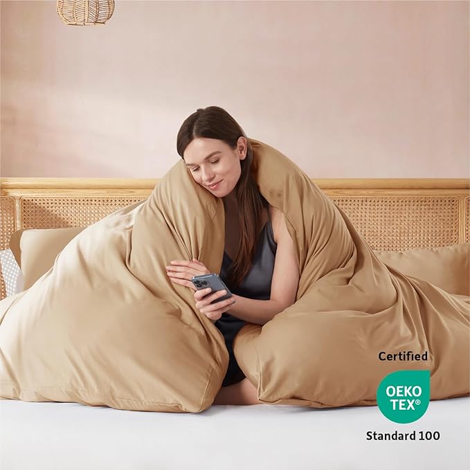 Nestl California King Duvet Cover Set with Comforter Insert - Mocha Brown 4 Piece 104x98 Duvet Cover & 2 Pillow Shams with White Quilted Down Alternative Comforter, Ultra Soft, All Season