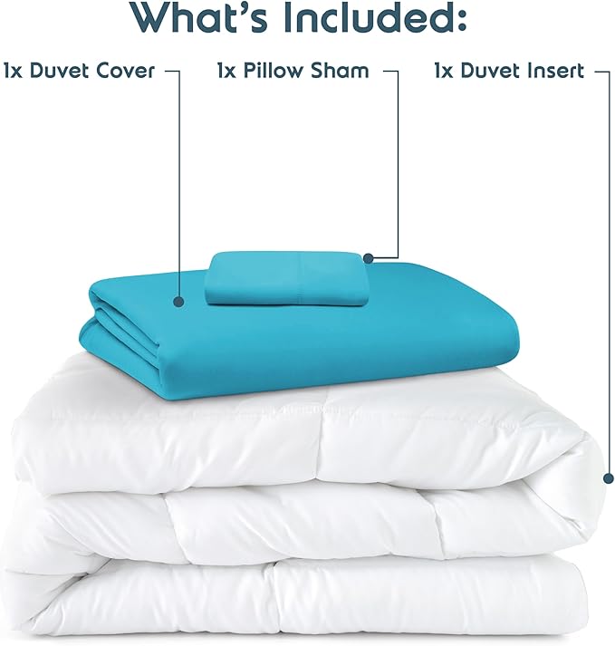 Nestl Twin Duvet Cover Set with Comforter Insert - Bright Blue 3 Piece 68x90 Duvet Cover & 1 Pillow Sham with White Quilted Down Alternative Comforter, Ultra Soft, All Season