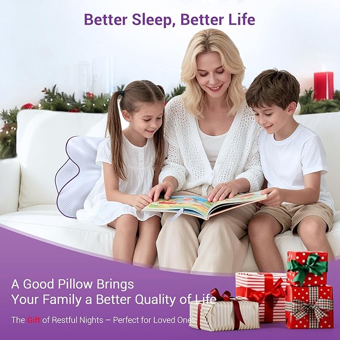 AZBESTPRO Memory Foam Cervical Pillow for Neck Support & Pain Relief, Butterfly Ergonomic Design – 24×15.75×5.7 Inches, Removable 100% Polyester Pillowcase, Suitable for Side & Back Sleepers (Purple)