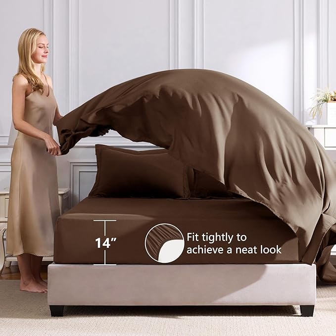 CozyLux Twin Comforter Set with Sheets Brown - 5 Pieces Bed in a Bag Twin, All Season Bed Set for Girls and Boys, Bedding Set with Down Alternative Comforter, Sheets, Pillowcase & Sham