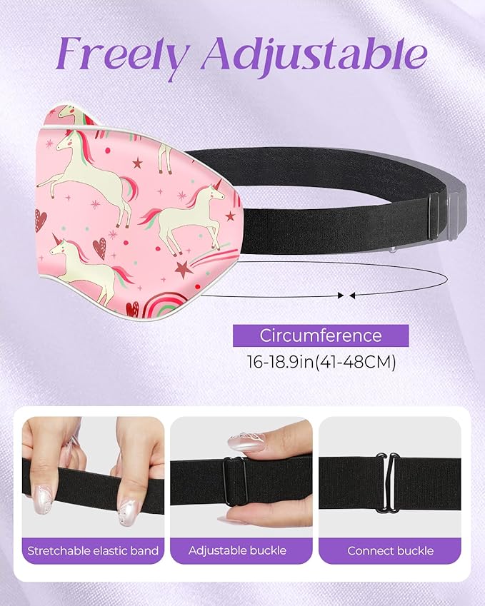 Miss Adola Sleep Mask for Kids - Cute Kawaii Cartoon Silk Sleeping Mask with Adjustable Strap Soft Smooth Light Eye Mask for Sleeping Silk Kids Eye Cover for Boys Girls Teens, PK Heart Unicorn