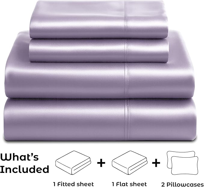 Satin Sheets Queen [4-Piece, Lavender] Hotel Luxury Silky Bed Sheets - Extra Soft 1800 Microfiber Sheet Set, Wrinkle, Fade, Stain Resistant - Deep Pocket Fitted Sheet, Flat Sheet, Pillow Cases
