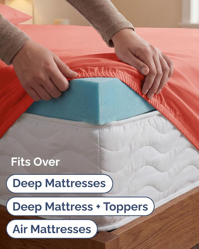 Extra Deep Twin XL Sheet Set - 4 Piece Breathable and Cooling Sheets - Hotel Luxury Bedding for Women, Men, Kids & Teens - Easy & Secure Fit - Soft, Wrinkle Free and Comfy - Extra Deep Pockets - Coral